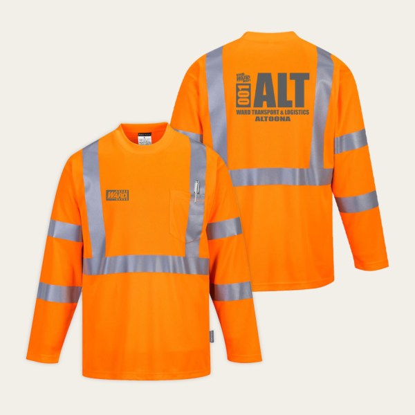 Portwest Safety Orange Long Sleeve 100% Polyester Pocket T-Shirt