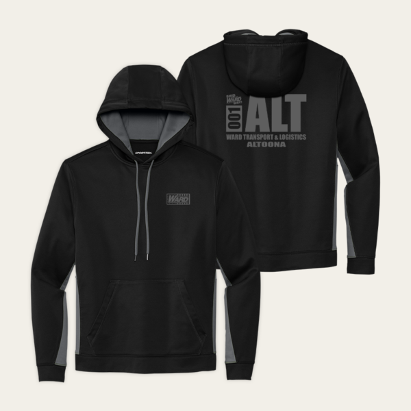 Sport-Tek® Sport-Wick® Fleece Colorblock Hooded Pullover in Black/Dark Smoke Grey