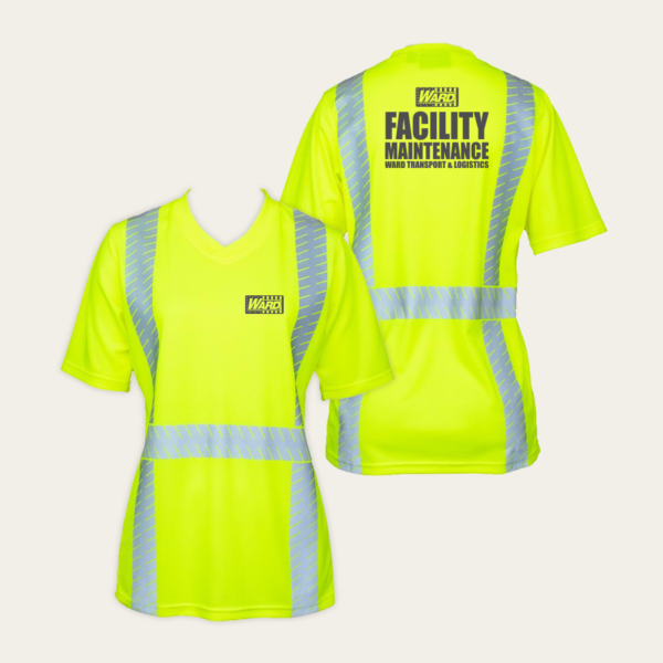 Facility Maintenance Ladies' Hi-Viz Safety Yellow Short Sleeve V-Neck Tee Shirt