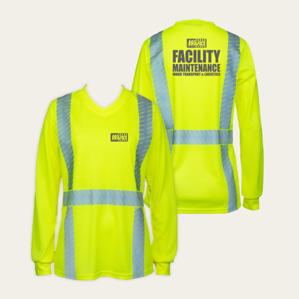 Facility Maintenance Ladies' Hi-Viz Safety Yellow Long Sleeve V-Neck Tee Shirt